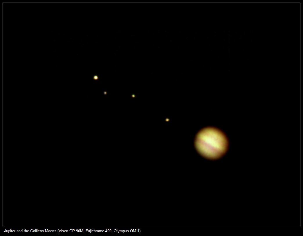 Jupiter and the Galilean Moons (Vixen GP 90M, Fujichrome 400, Olympus OM-1)