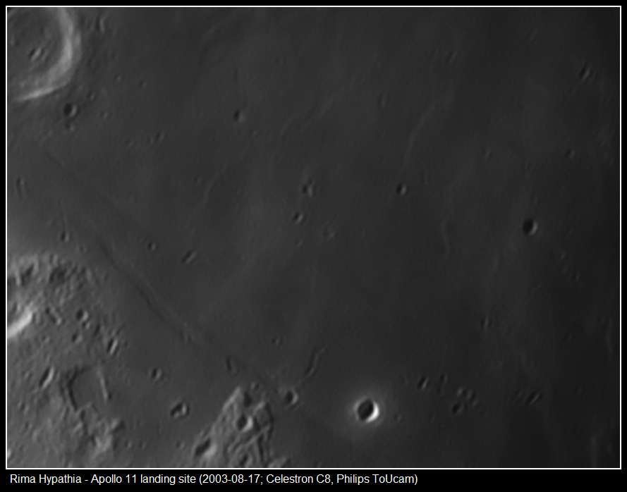 Rima Hypathia - Apollo 11 landing site (2003-08-17; Celestron C8, Philips ToUcam)