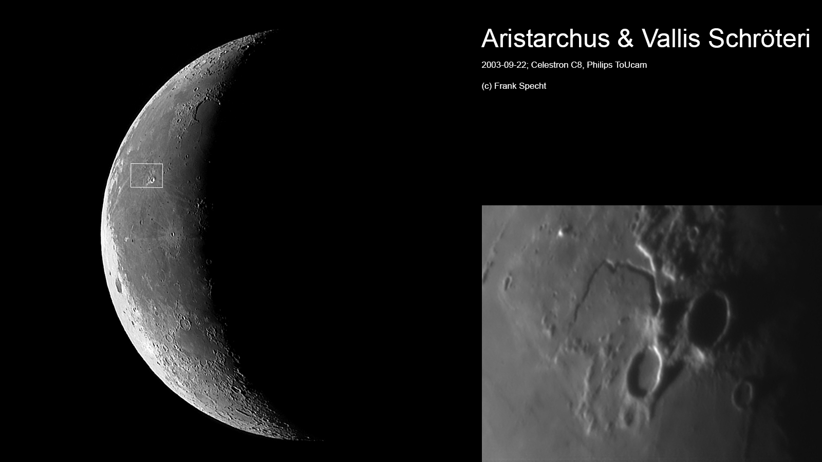 Krater Aristarchus und Vallis Schröteri (2003-09-22; Celestron C8, Philips ToUcam)