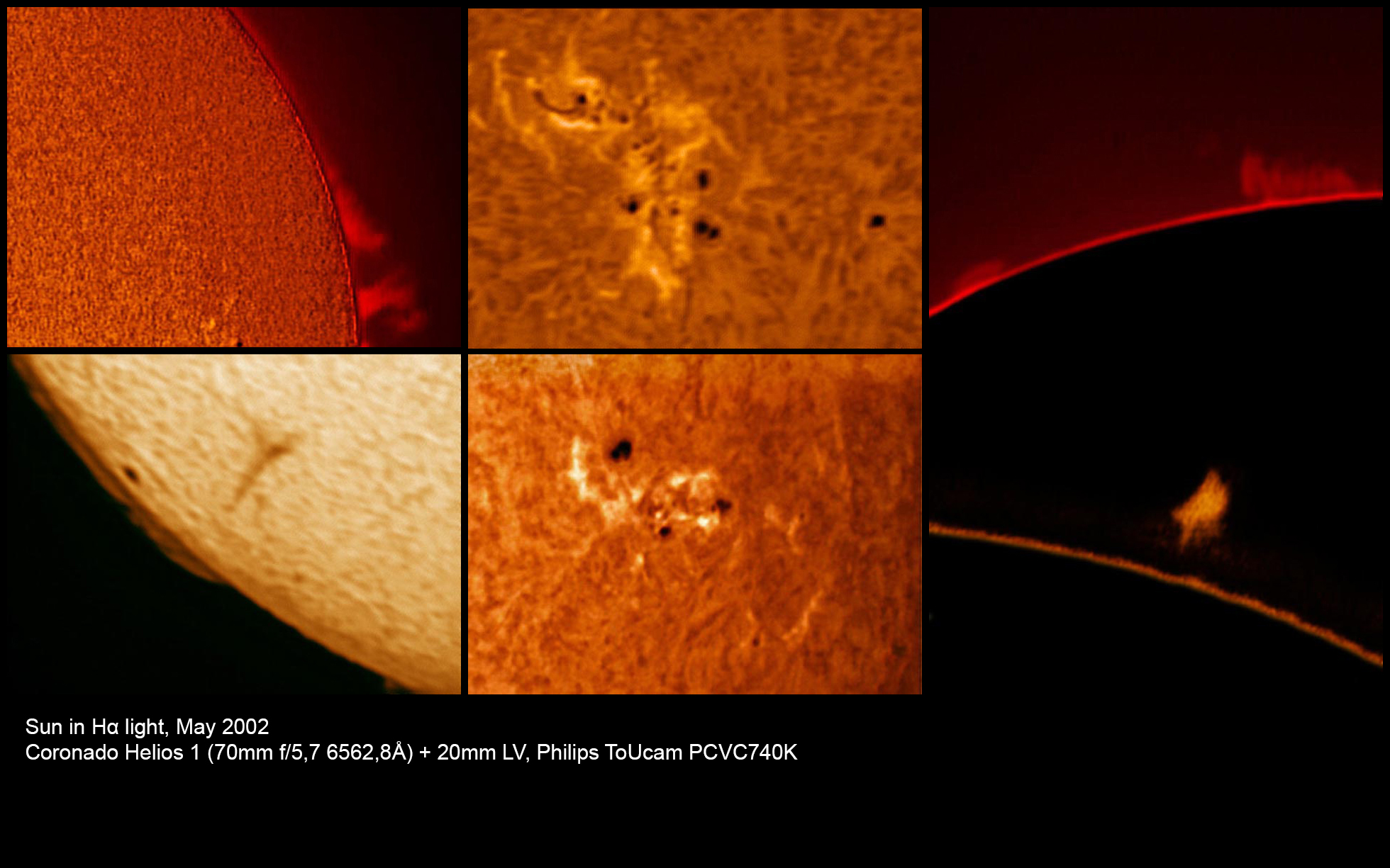 Sun in Hα light, Coronado Helios 1 (70mm f/5,7 6562,8Å) + 20mm LV, Philips ToUcam PCVC740K